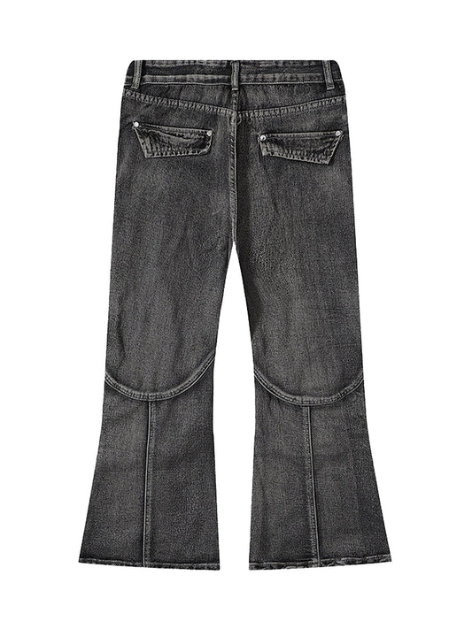 Wasteland Style Washed Distressed Pleated Micro-flare Jeans