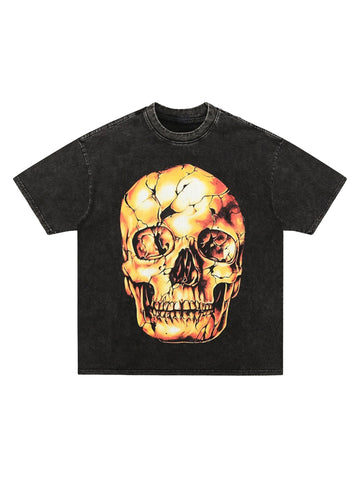 Retro Washed Dark Gold Skull T-shirt