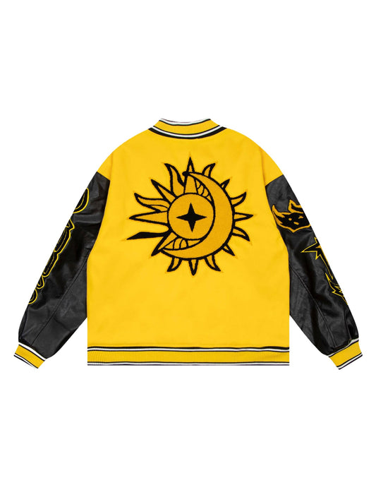 Flame Elements Letter Embroidery Baseball Jacket -1608