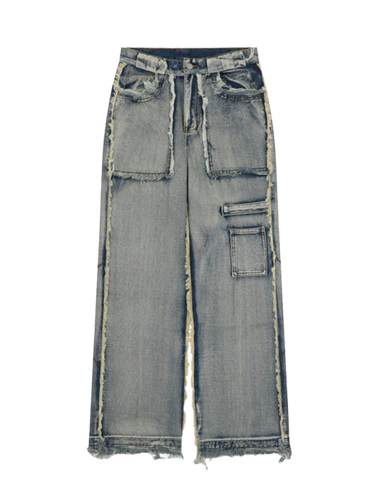 High Street Washed And Distressed Raw Edge Jeans - 2068