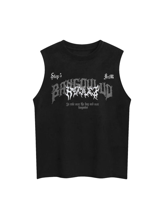 High Street Gothic Harf Baskılı Süet Tank Top 