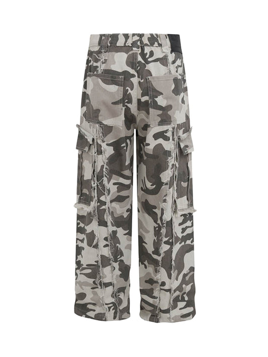 Cleanfit Street Camouflage Multi-pocket Raw Edge Niche Overalls cargo Pants