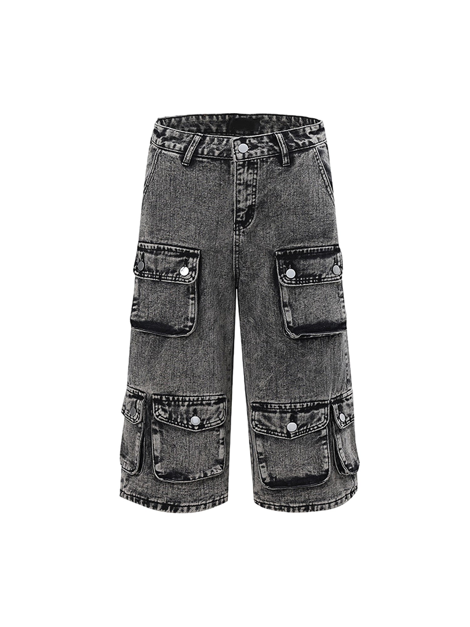 Thesupermade Heavy Washed Distressed Multi-Pocket Workwear Hip Hop Jort