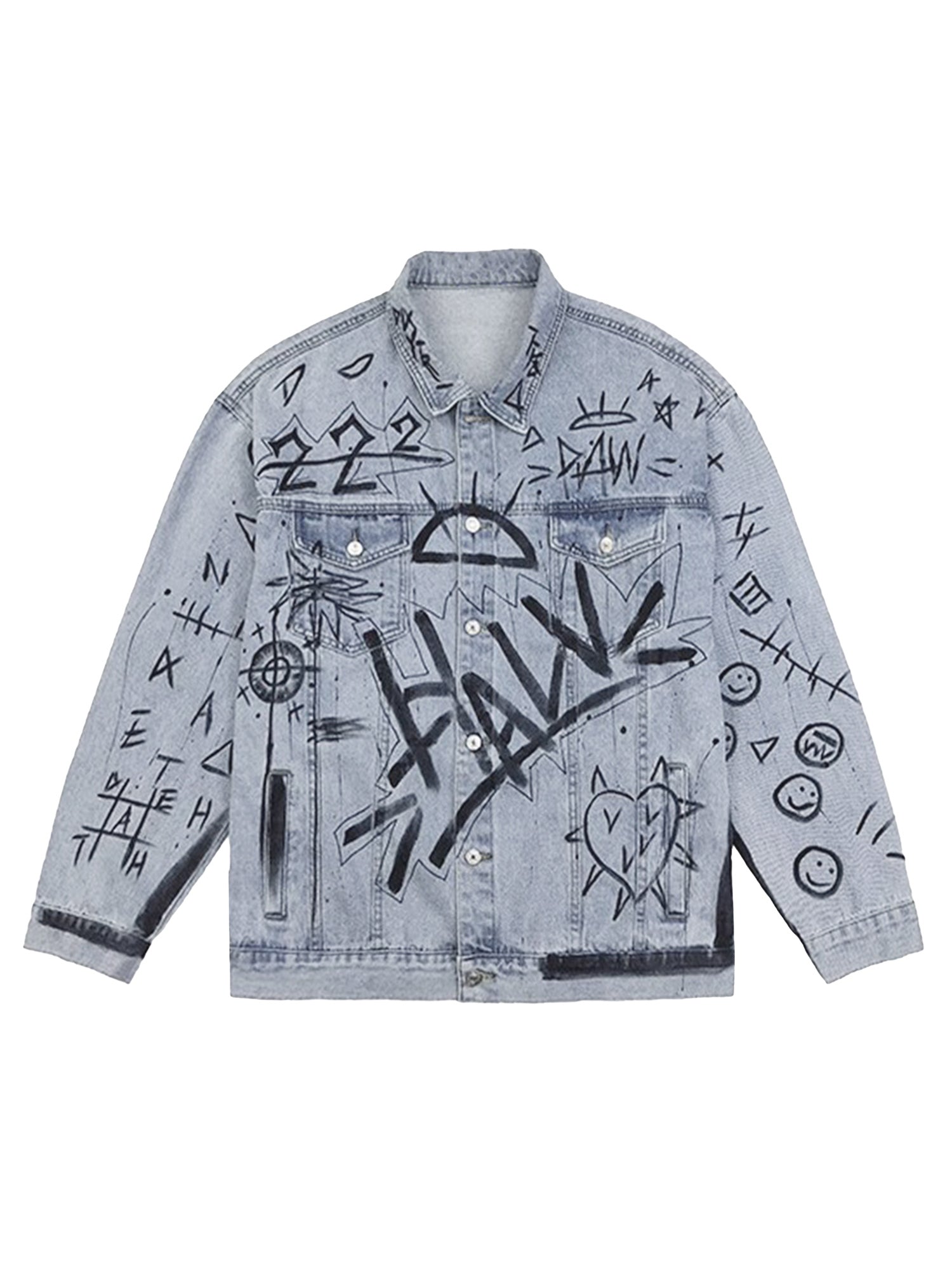 Retro Hand-painted Washed Graffiti Denim Jacket