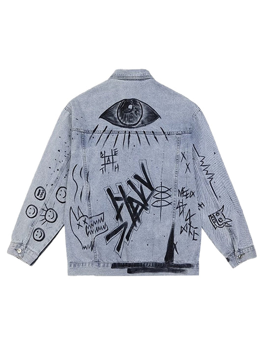 Retro Hand-painted Washed Graffiti Denim Jacket