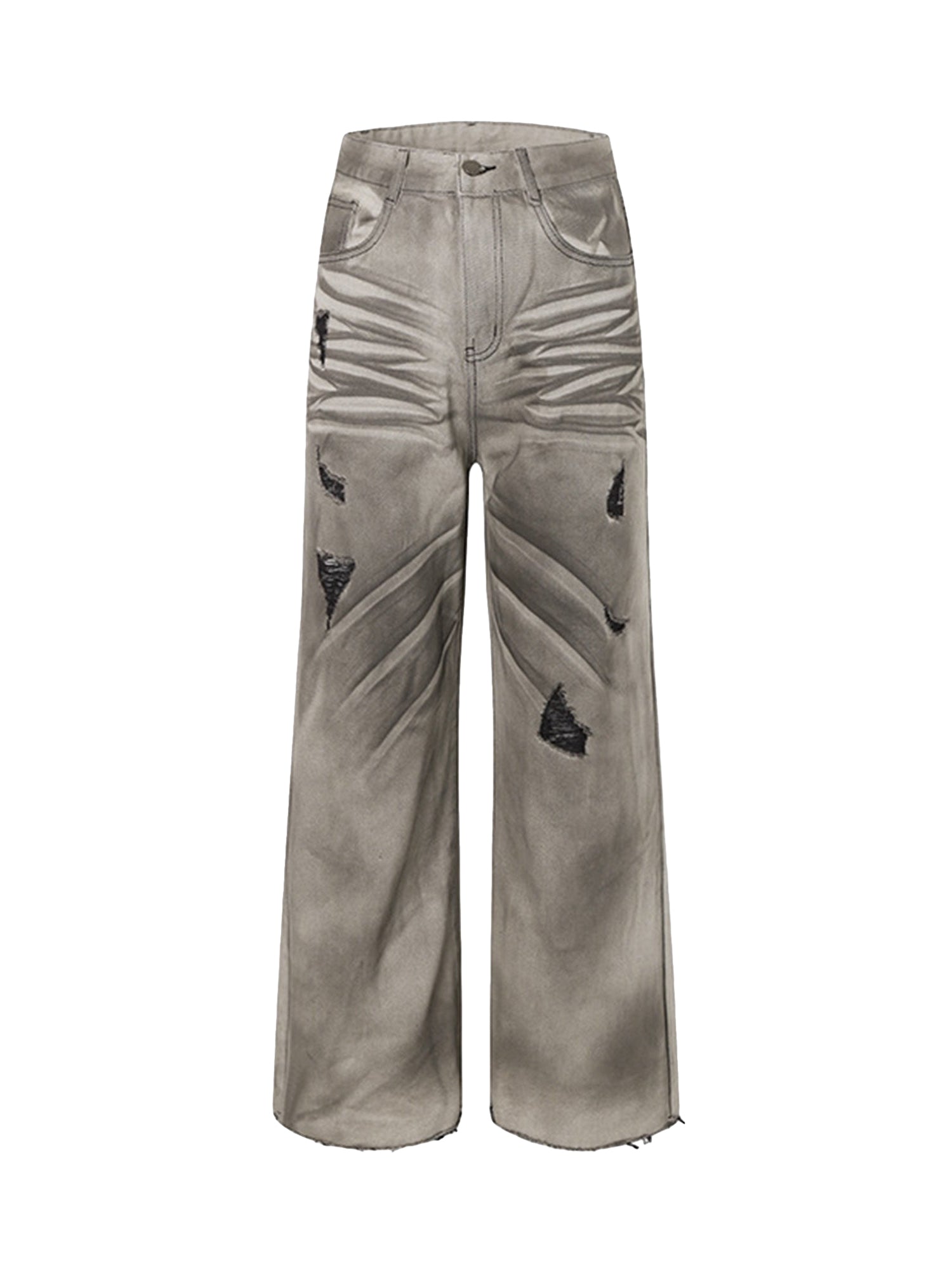 High Street Washed Distressed Straight Leg Jeans