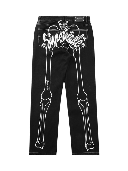 Hip Hop Bones Embroidered Jeans - 1859