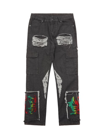 Destruction Brushed Hip Hop Embroidered Jeans