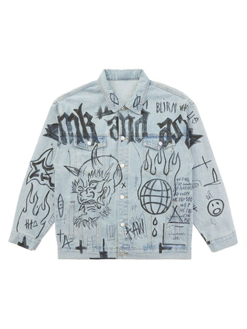 High Street Graffiti Hand Painted Washed Denim Jacket - 1996