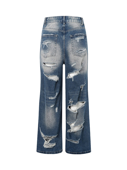 High Street Heavy Duty Ripped Washed Straight Jeans