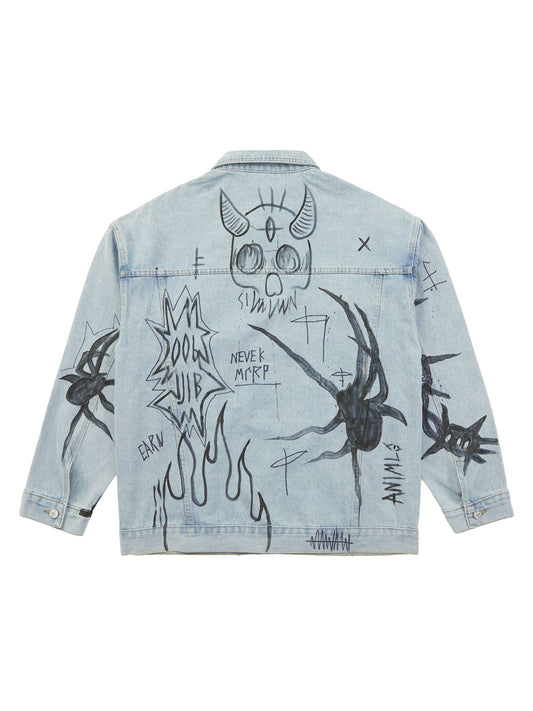 High Street Graffiti Hand Painted Washed Denim Jacket - 1996