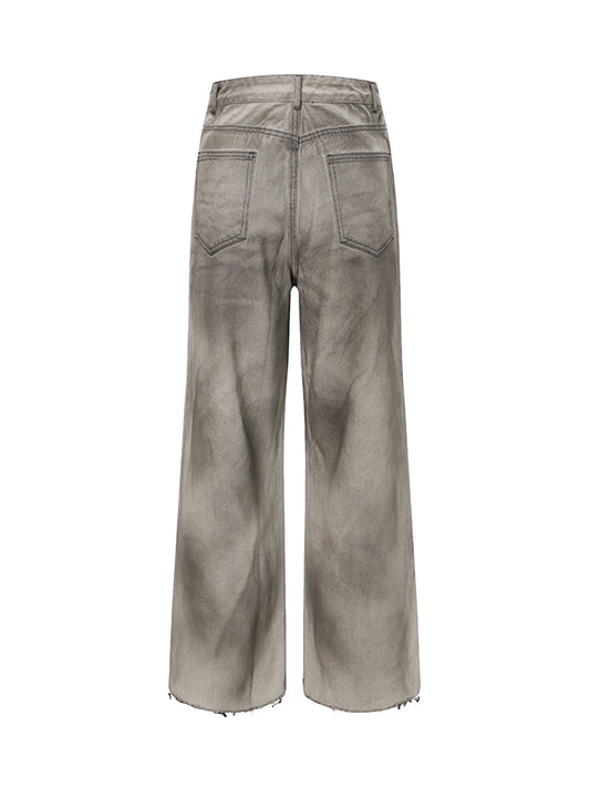 High Street Washed Distressed Straight Leg Jeans