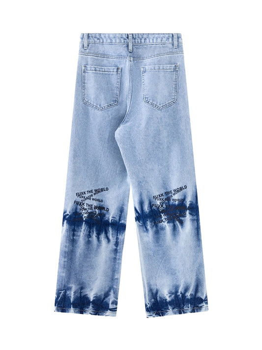 Niche Design Letter Embroidered Tie-dye Gradient Jeans