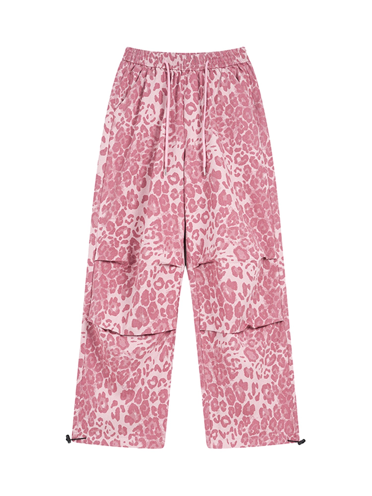 Thesupermade Retro Leopard Print Pink Wide-leg Floor-length Casual Pants