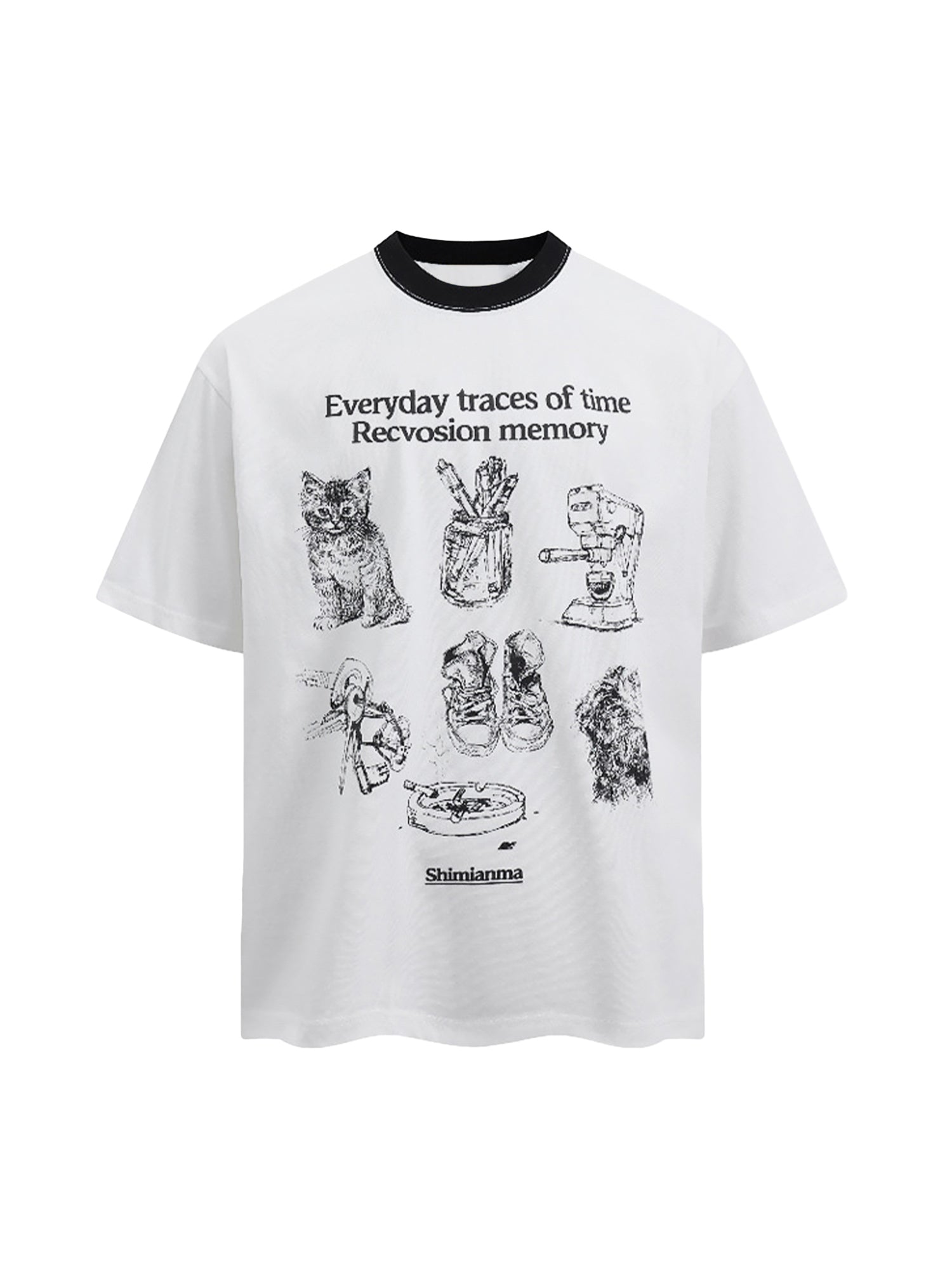 Retro Sketch Style Printed T-shirt