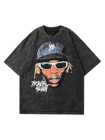 Thesupermade American Hip-hop Washed Old Printed T-shirt