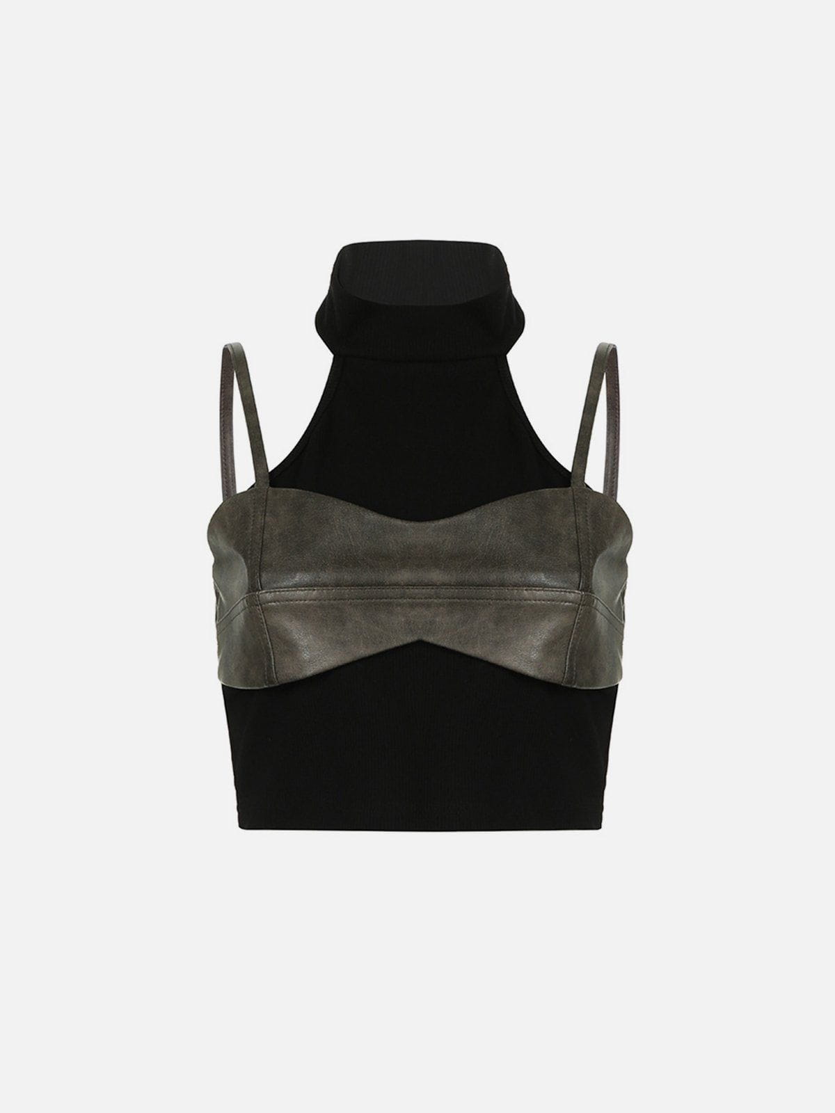 Faux Leather Patchwork Tank Top