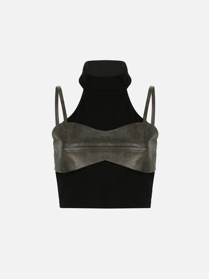 Faux Leather Patchwork Tank Top