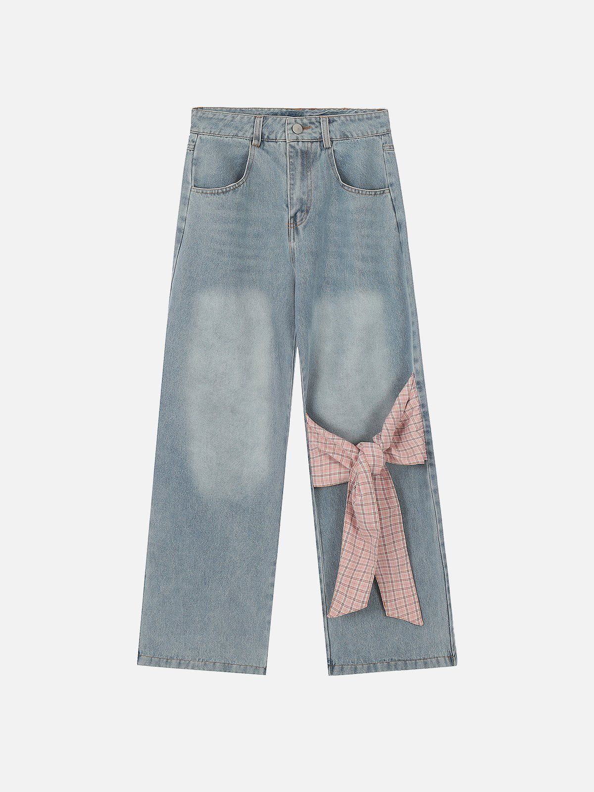 Plaid Bow Loose Jeans