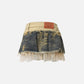 Fringe Patchwork Denim Skirt