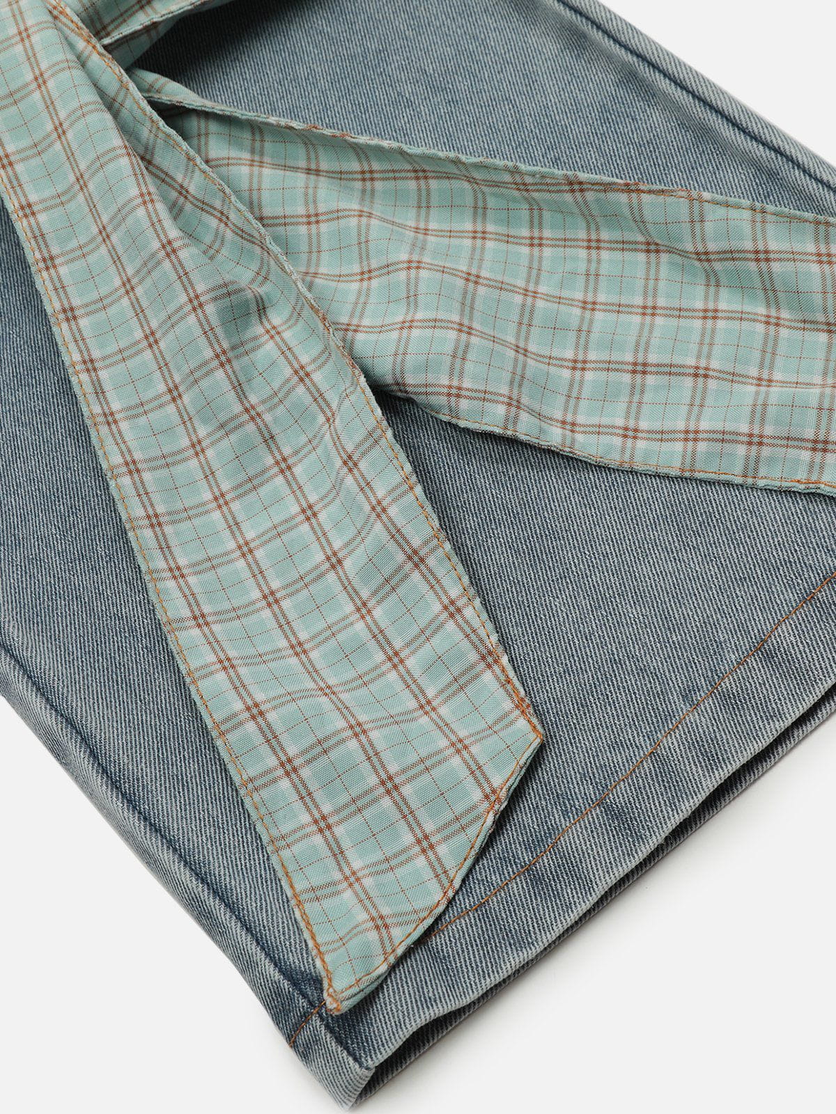 Plaid Bow Loose Jeans