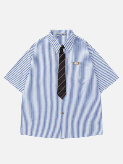 Vertical Stripes Short Sleeve Shirt