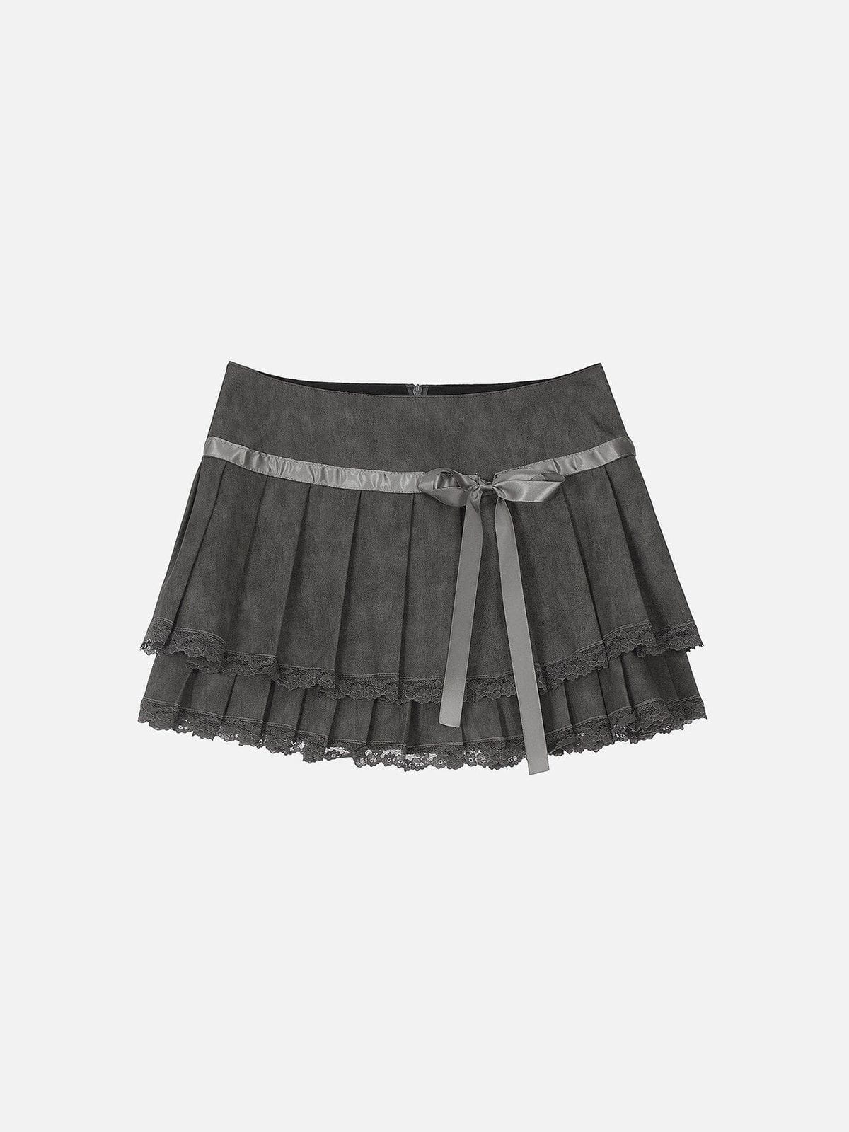 Lace Wrinkle Faux Leather Skirt
