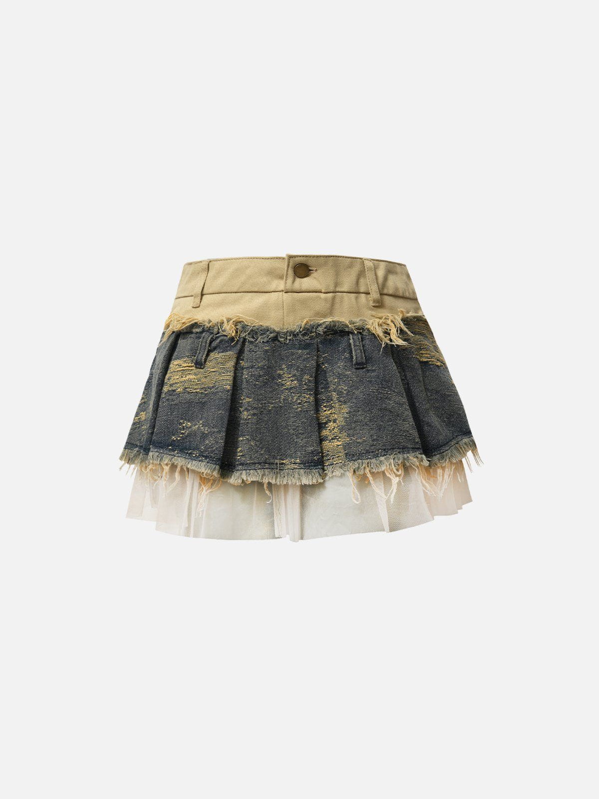 Fringe Patchwork Denim Skirt