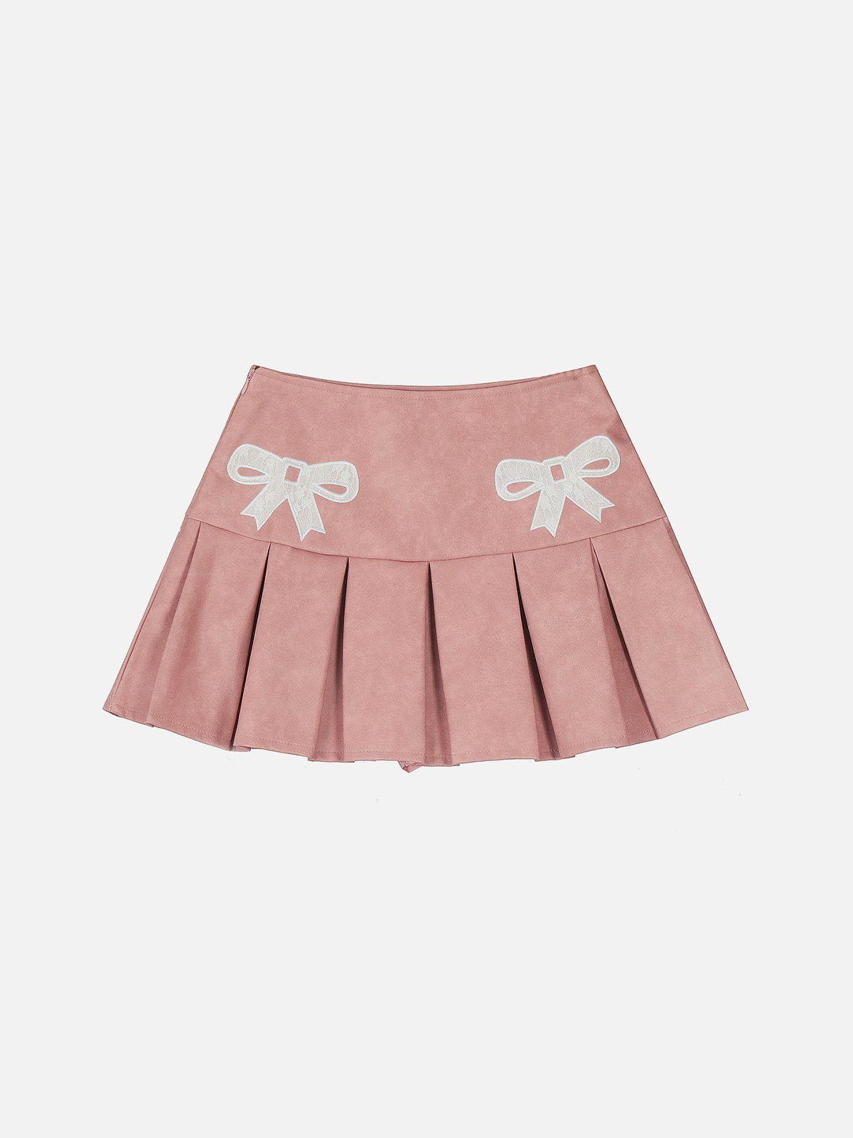 Embroidery Bow Faux Leather Skirt