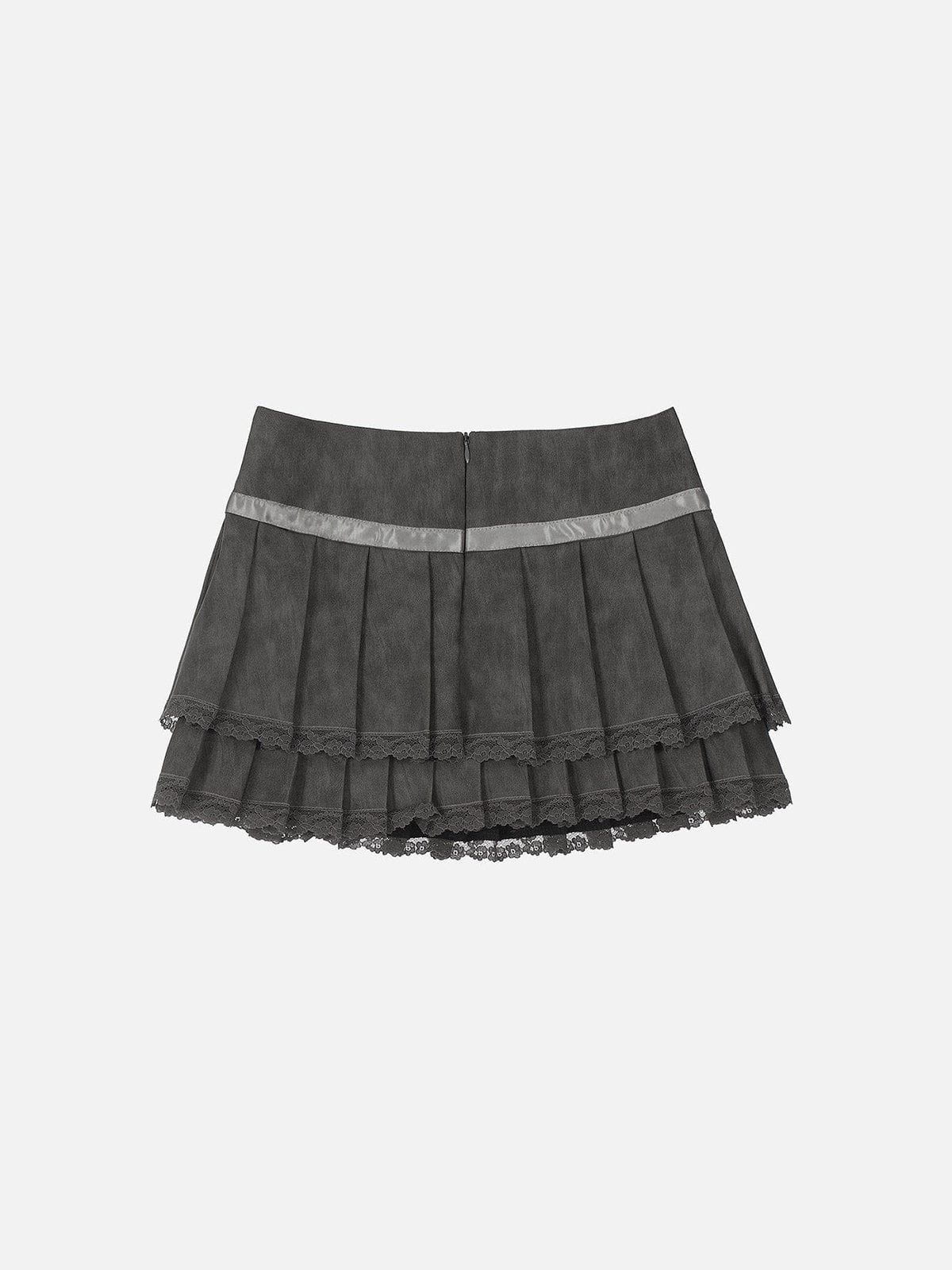 Lace Wrinkle Faux Leather Skirt