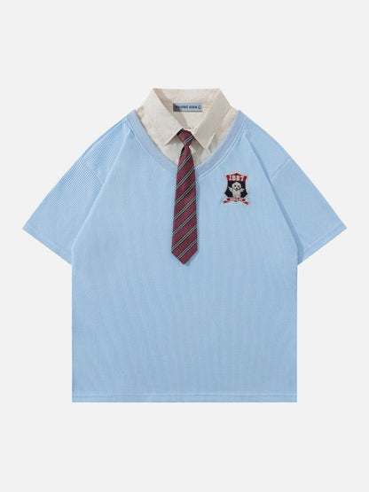 College Stripe Tie Polo Tee