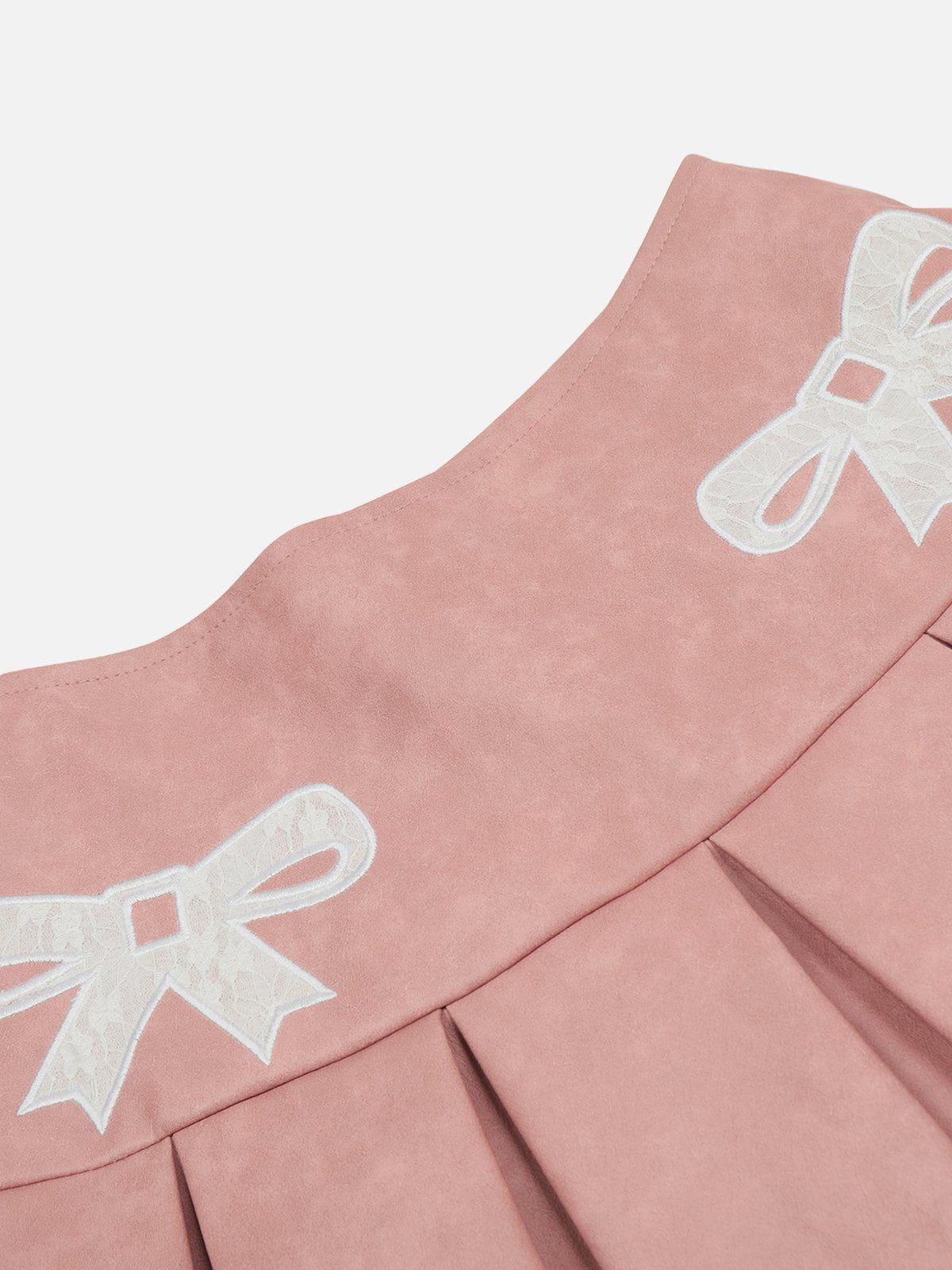 Embroidery Bow Faux Leather Skirt