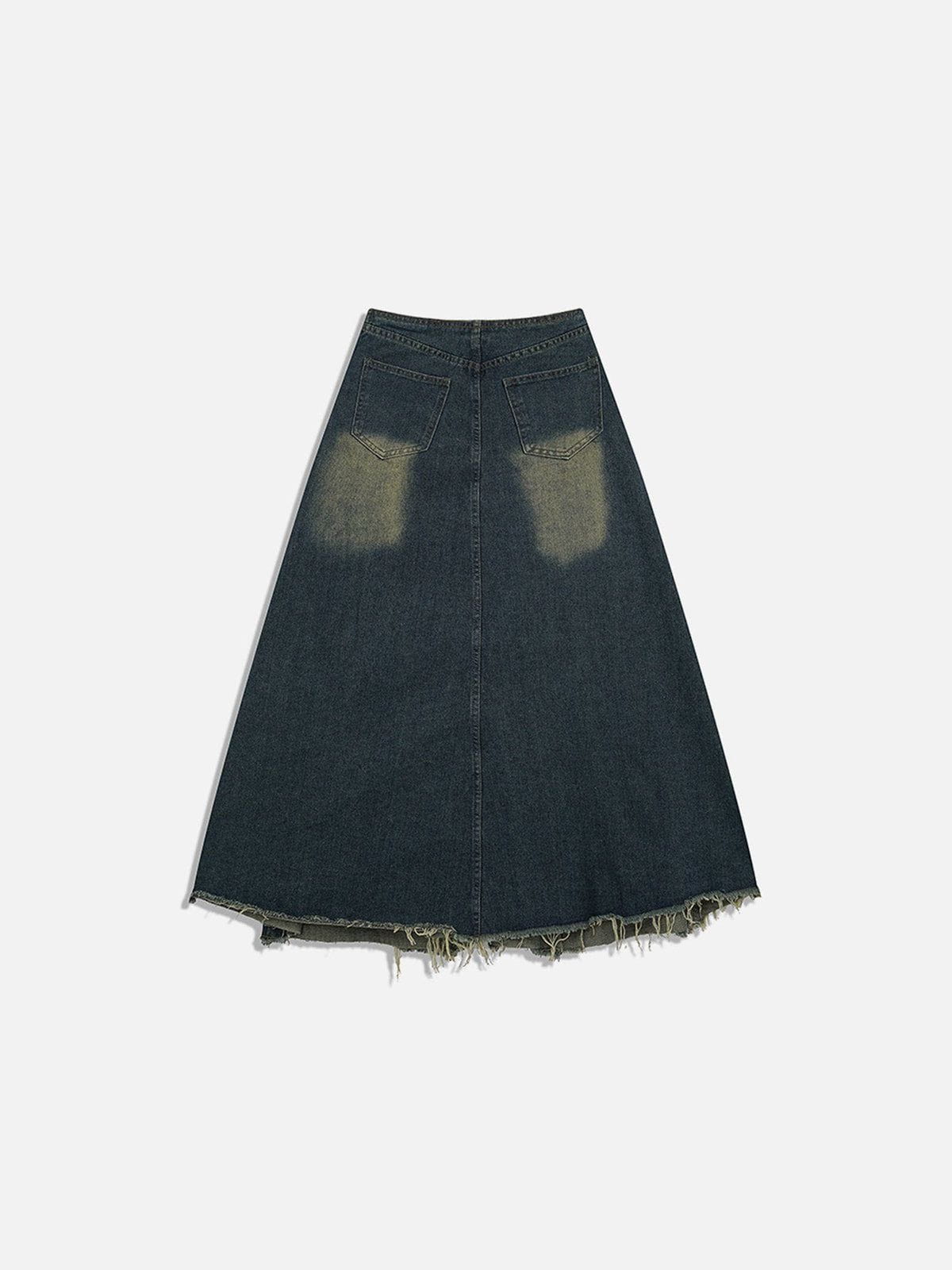 Slit Washed Denim Skirt