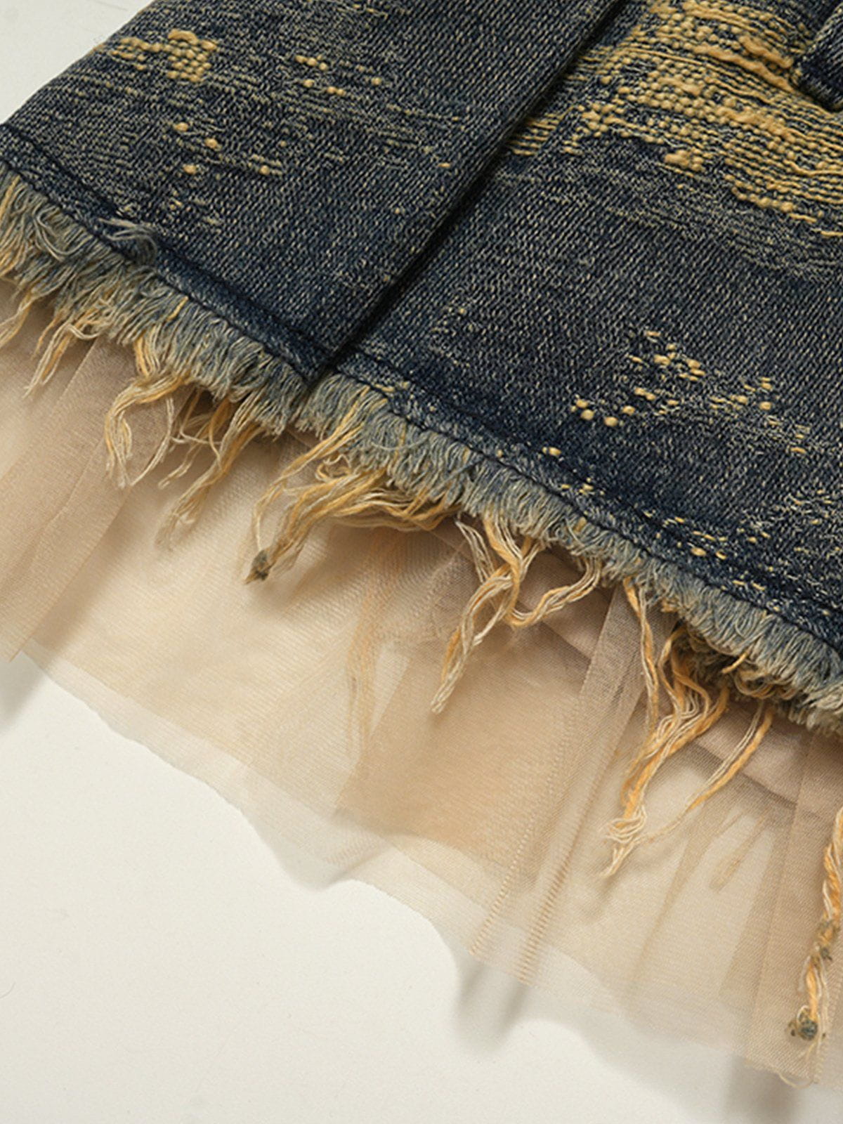 Fringe Patchwork Denim Skirt