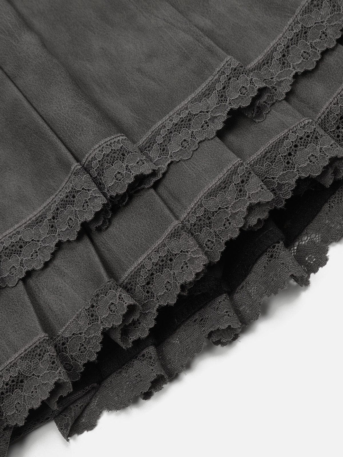 Lace Wrinkle Faux Leather Skirt