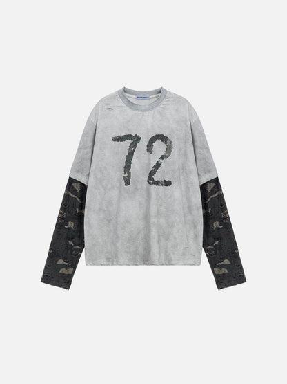 Camouflage Distressed Long Sleeve Tee