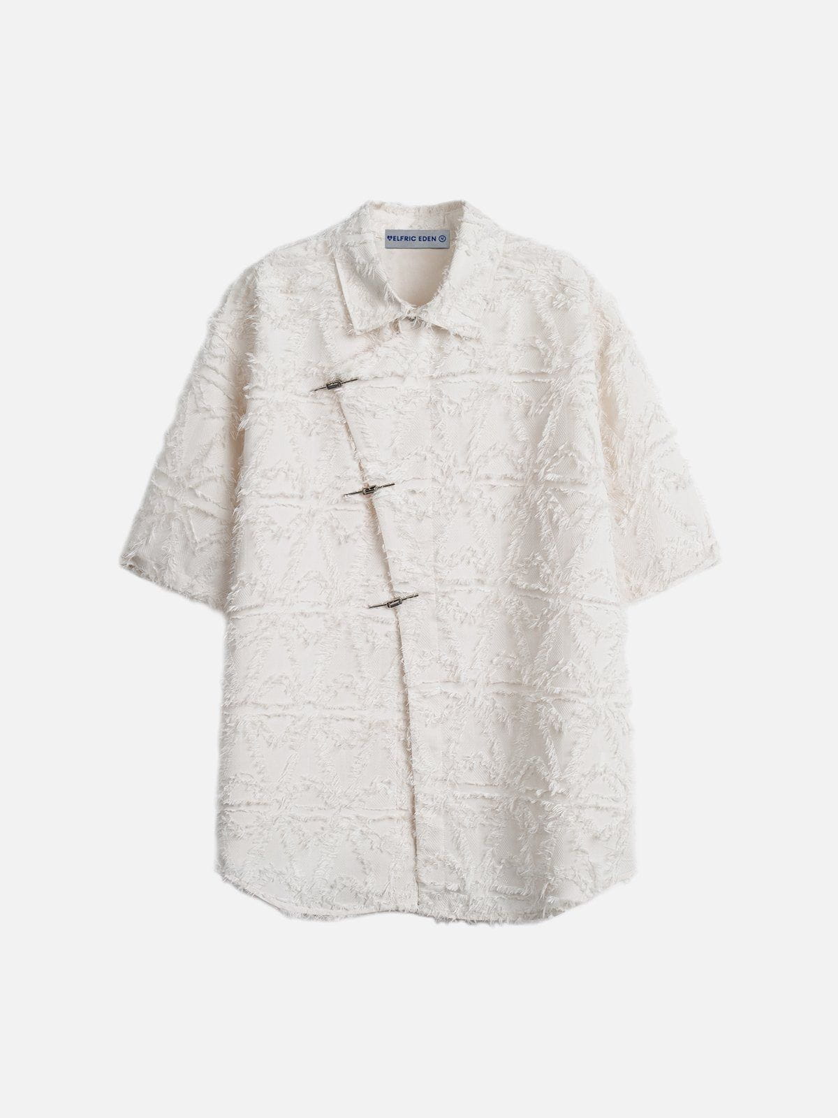 Diagonal Placket Tassels Short Sleeve Shirt