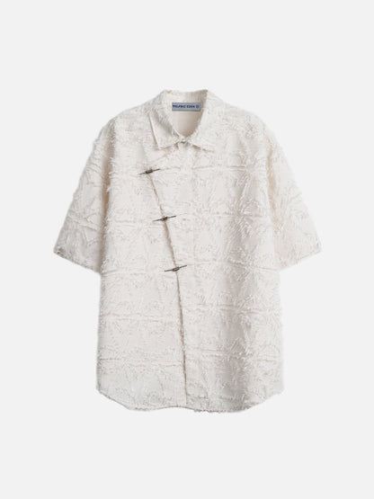 Diagonal Placket Tassels Short Sleeve Shirt