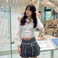 Lace Wrinkle Faux Leather Skirt