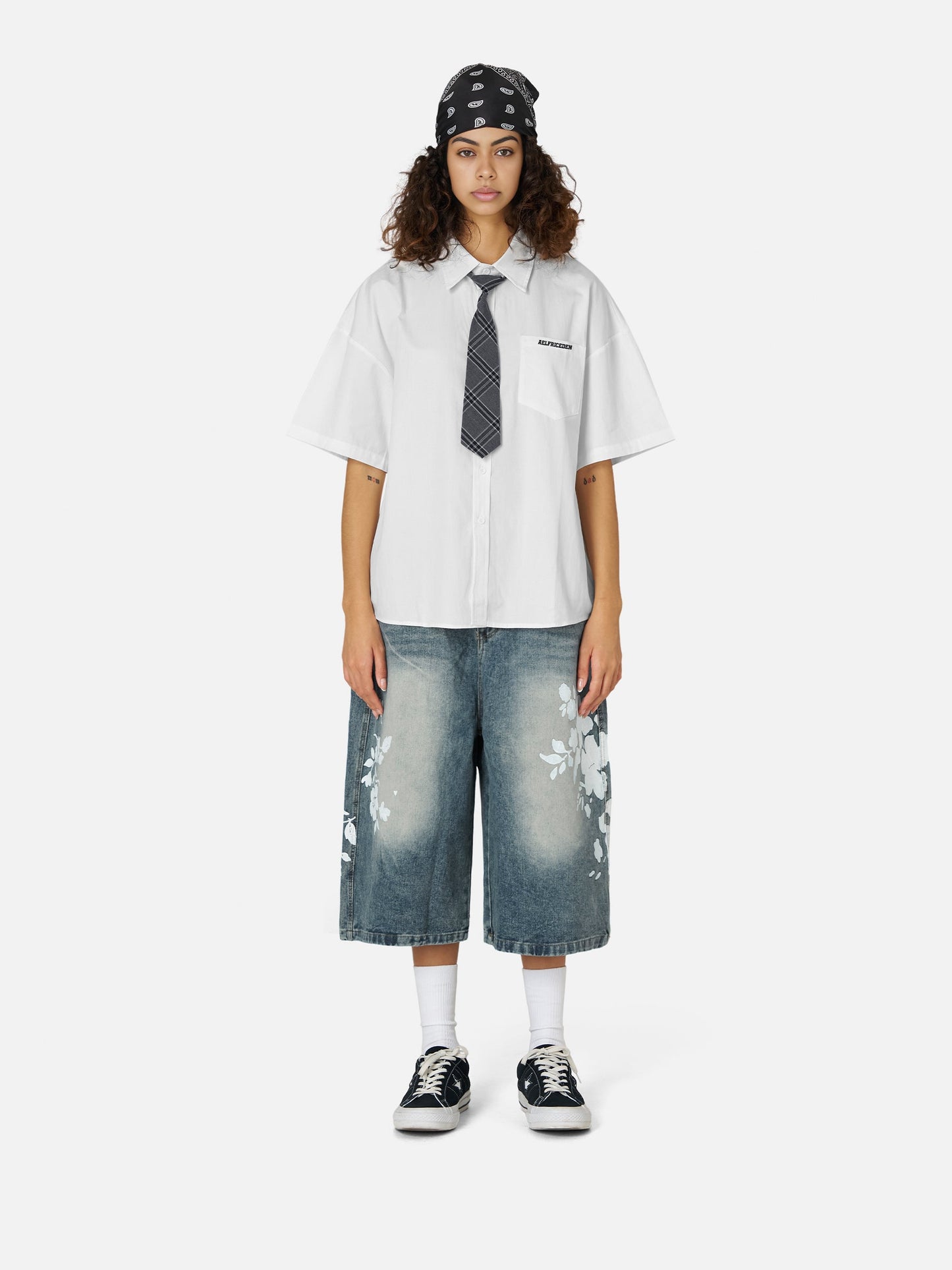 Plaid Tie Short Sleeve Shirt