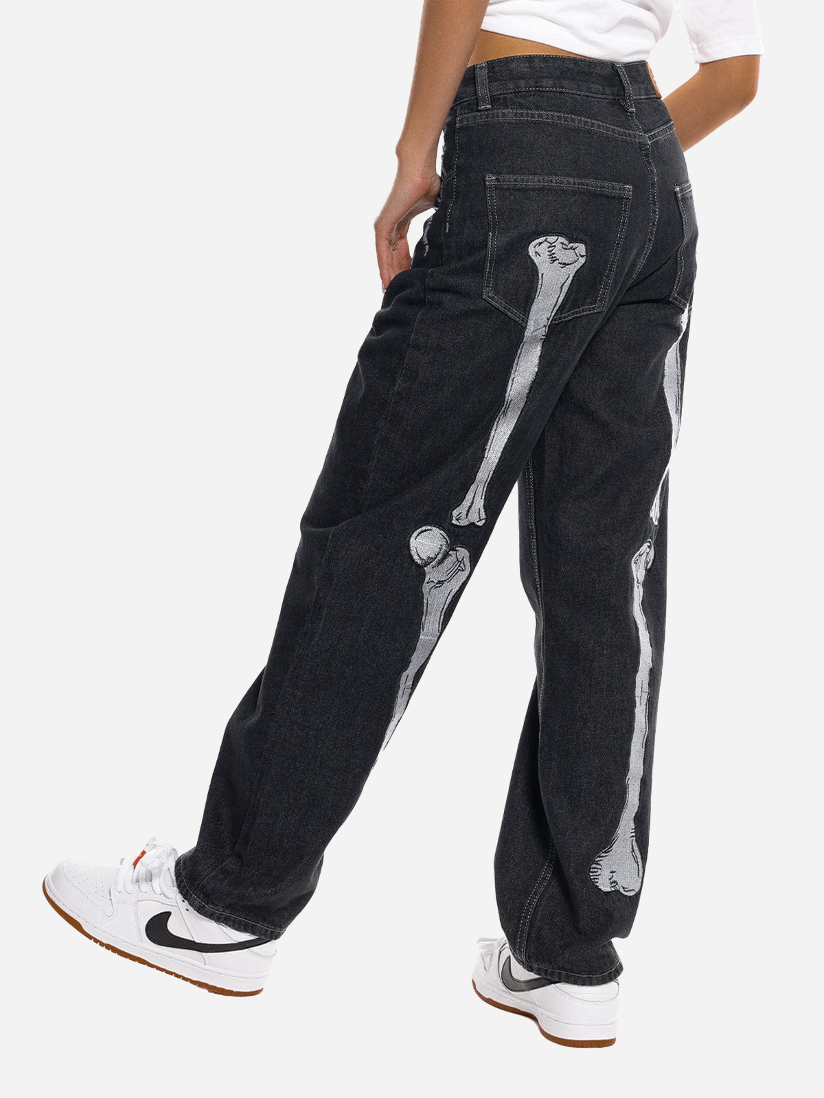 Skull Bone Embroidery Loose Jeans