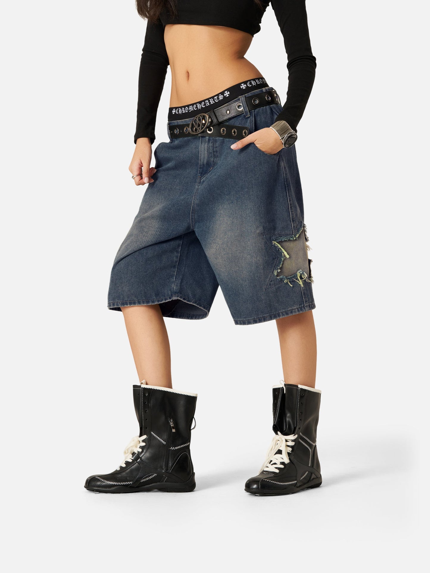 Star Tassel Patch Gradient Jorts