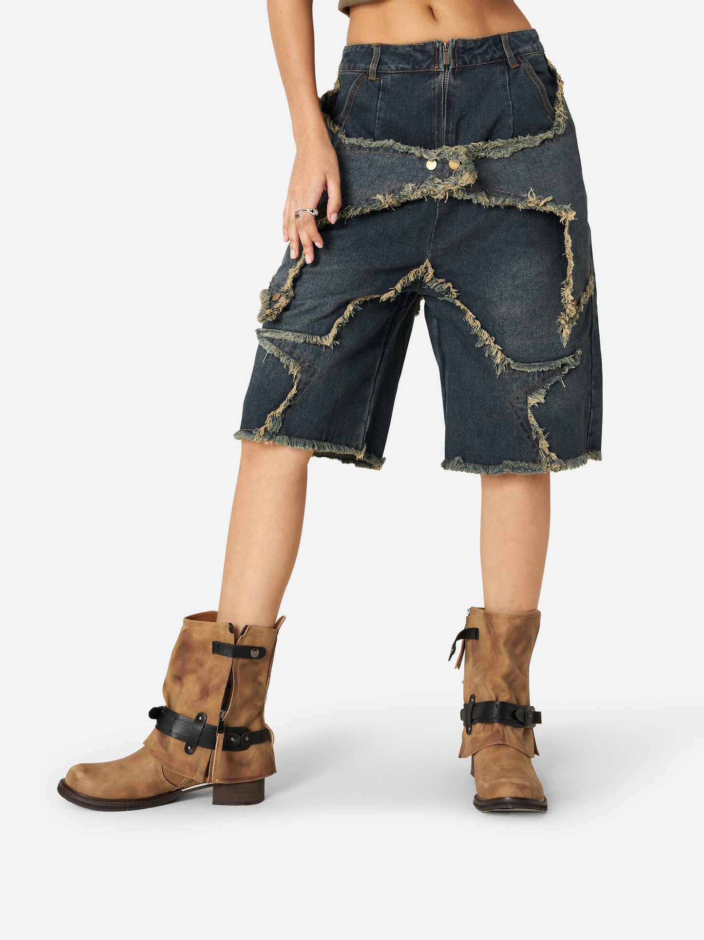 Vintage Starry Fringe Hem Jorts