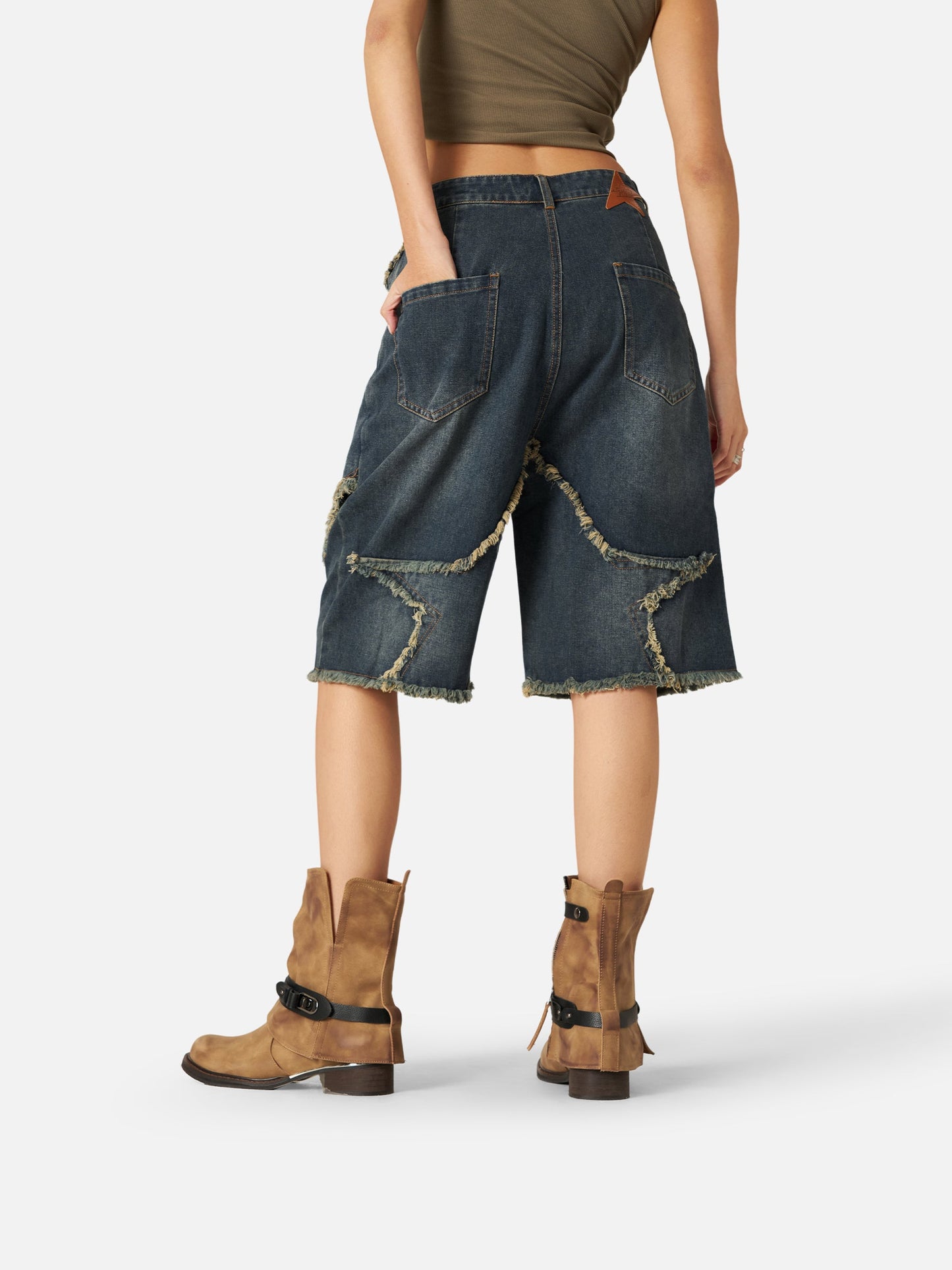 Vintage Starry Fringe Hem Jorts